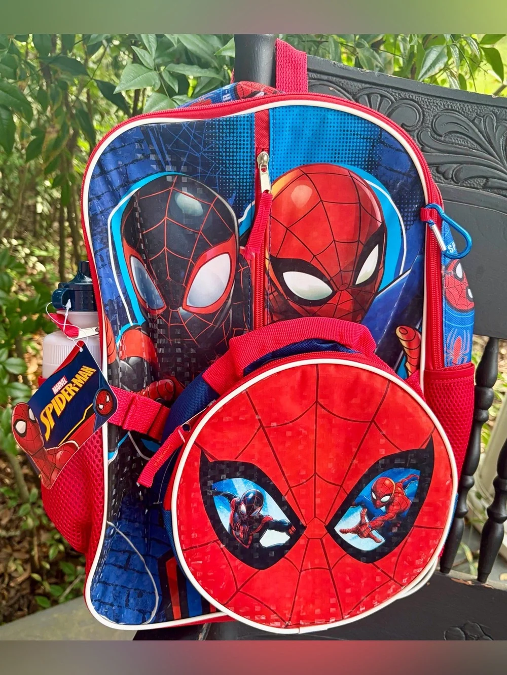 NWT MARVEL SPIDER-MAN Red & Blue Kids Backpack with Detachable Round Lunch Bag